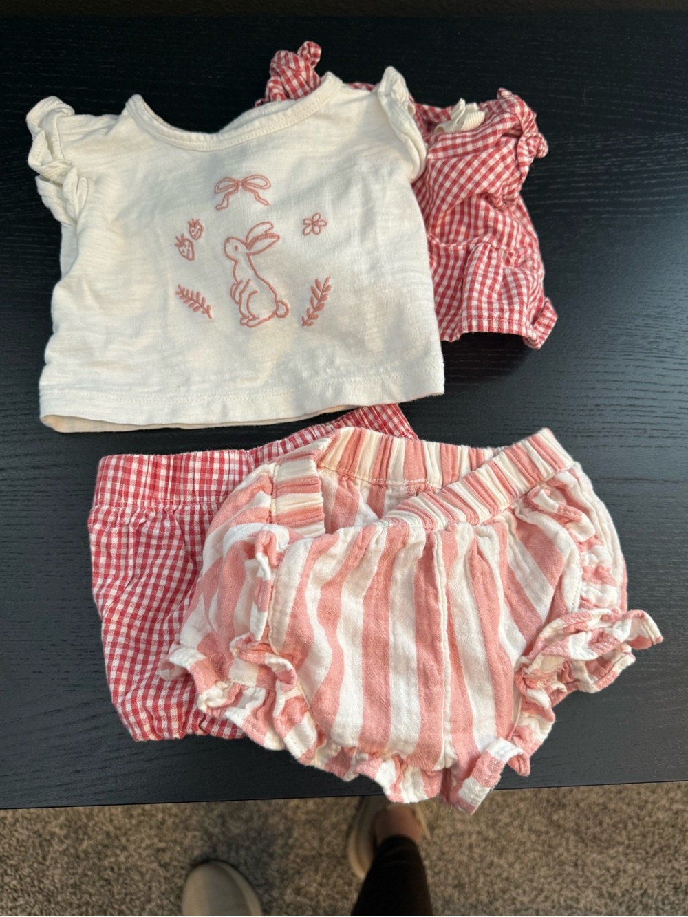 cloud island Pink & Cream Bunny Top with Pink Gingham and Striped Bloomers